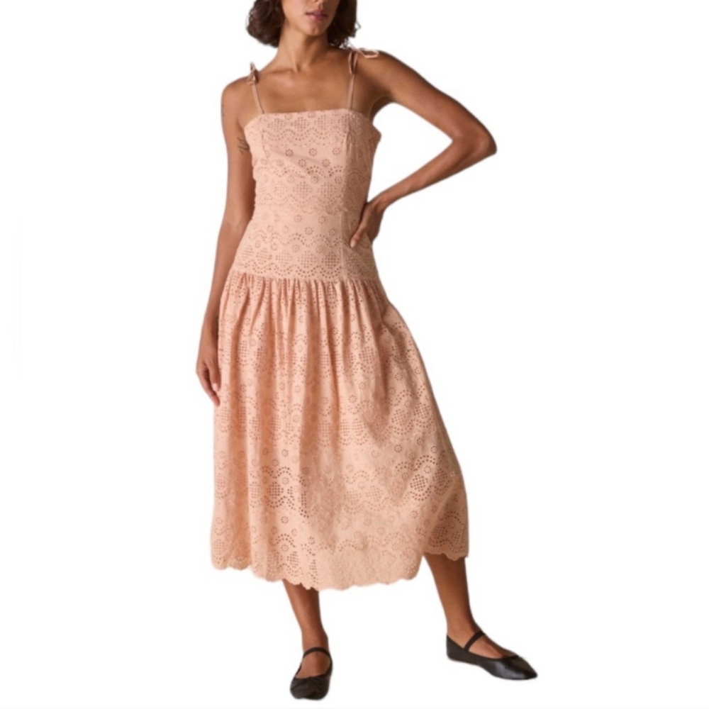 NWT St. Roche Benedict Dress in Tan Eyelet Convertible Straps Midi Dress - Picture 3 of 11